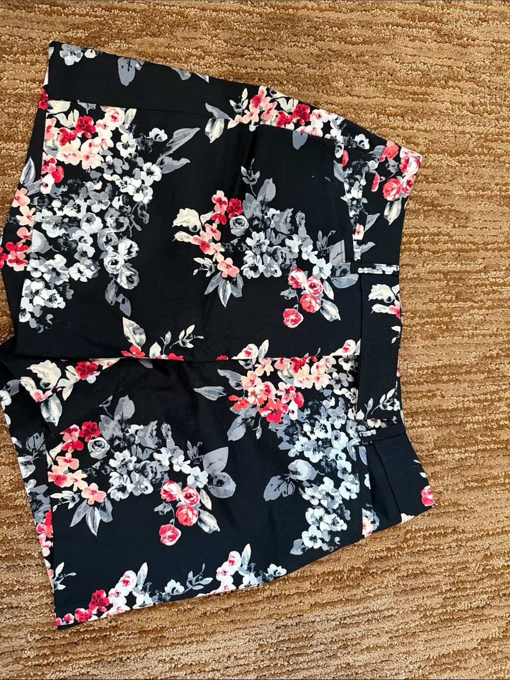 White House Black Market Black Floral Print Shorts with Pink Accents